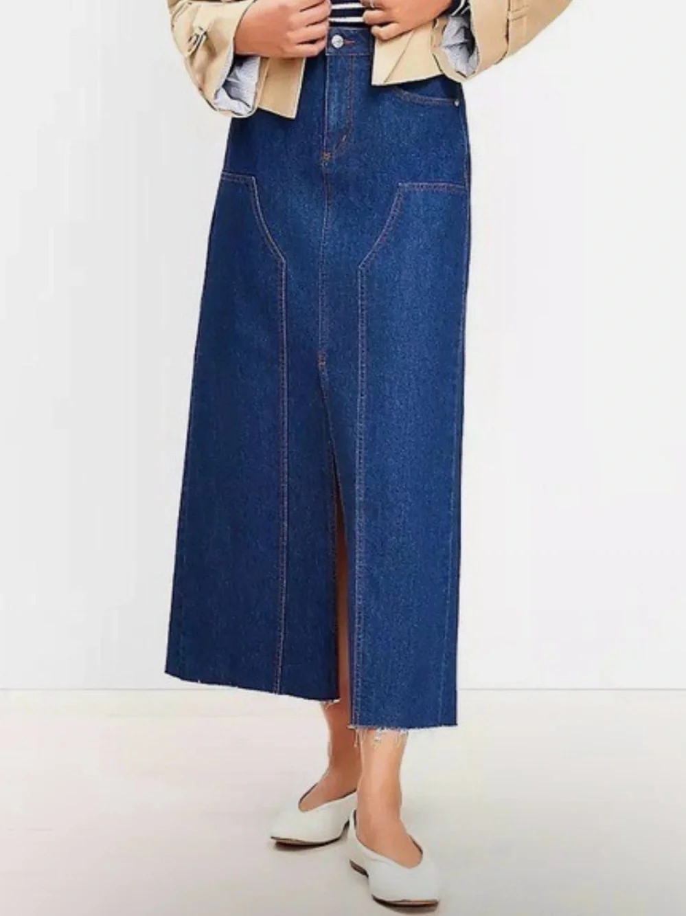 Loft Denim Utility Maxi Skirt Western Carpenter Boho Front Slit Women’s size 6